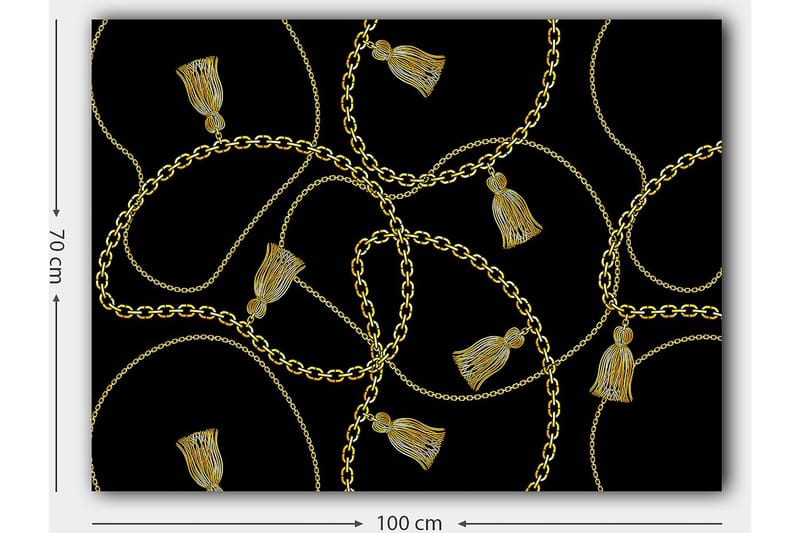 Canvas taulu 70x100 cm - Ketjujen ja hapsujen kuvio elegantissa muotoilussa - Kulta / Musta - Sisustustuotteet - Taulu & taide - Canvas-taulu