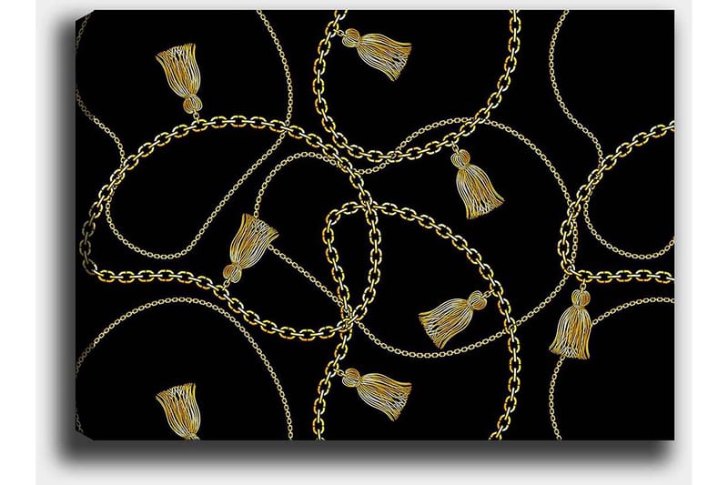 Canvas taulu 70x100 cm - Ketjujen ja hapsujen kuvio elegantissa muotoilussa - Kulta / Musta - Sisustustuotteet - Taulu & taide - Canvas-taulu