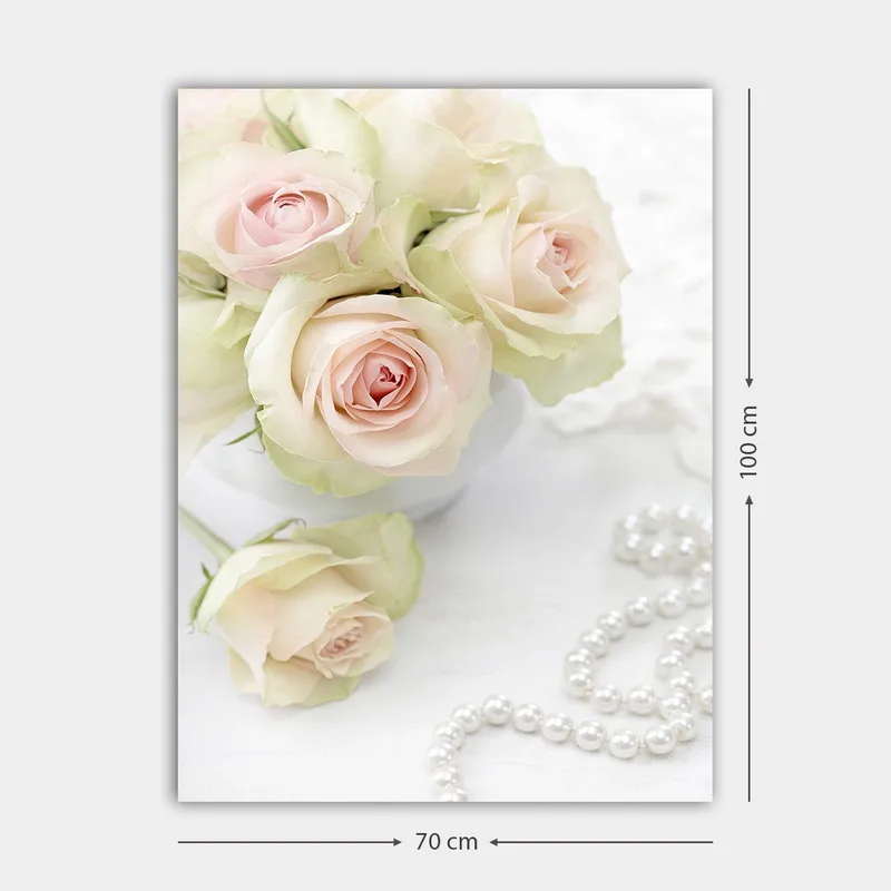 Canvas taulu 70x100 cm - Kimpussa vaaleanpunaisia ruusuja valkoisessa ruukussa - Vaaleanpunainen / Vihreä / Valkoinen - Sisustustuotteet - Taulu & taide - Canvas-taulu