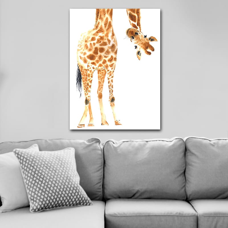 Canvas taulu 70x100 cm - Kirahvi, jonka tunnusomaiset täplät ulottuvat katsojaa kohti - Oranssi / Ruskea / Musta - Sisustustuotteet - Taulu & taide - Canvas-taulu