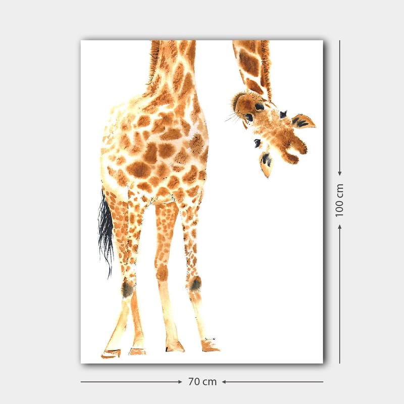 Canvas taulu 70x100 cm - Kirahvi, jonka tunnusomaiset täplät ulottuvat katsojaa kohti - Oranssi / Ruskea / Musta - Sisustustuotteet - Taulu & taide - Canvas-taulu