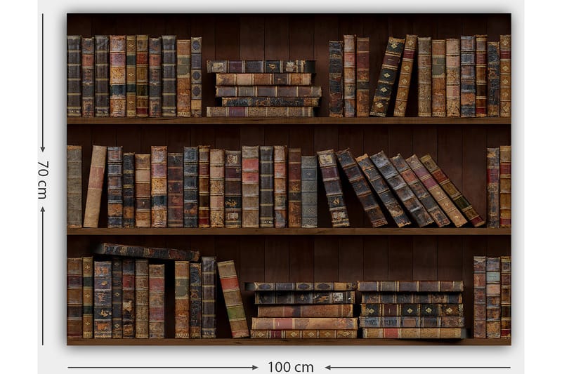 Canvas taulu 70x100 cm - Kirjahylly täynnä vanhoja kirjoja eri kokoisina ja värisinä - Tummanruskea / Beige / Tummanvihreä - Sisustustuotteet - Taulu & taide - Canvas-taulu