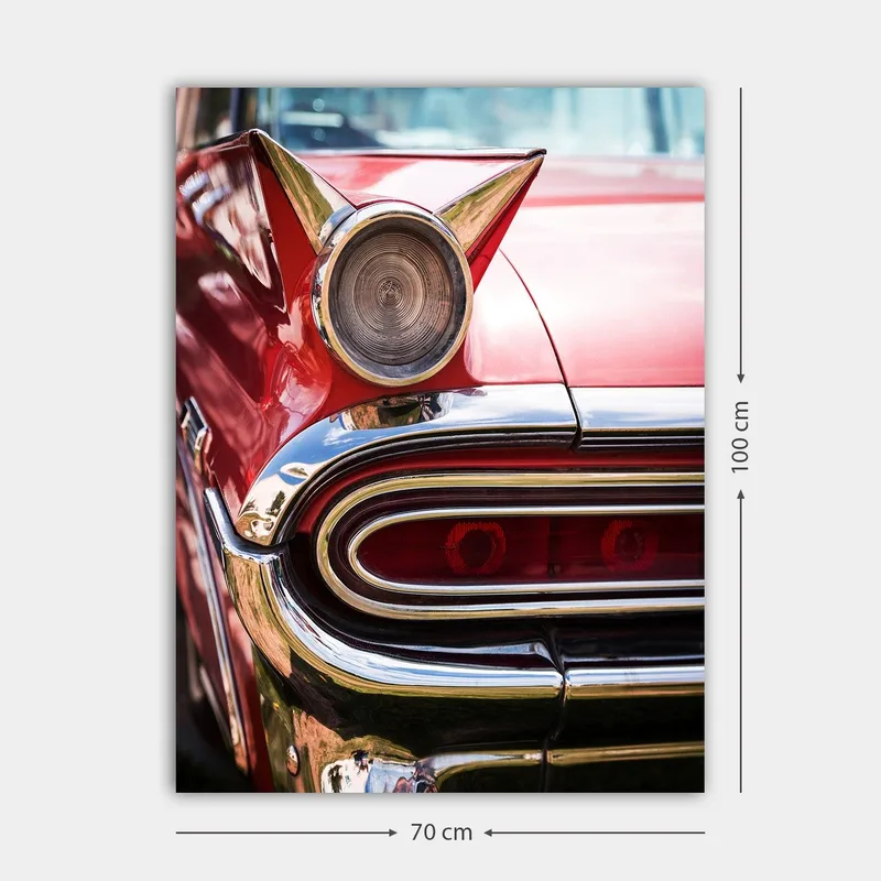 Canvas taulu 70x100 cm - Klassinen auto erottuvalla punaisella värillä ja kiiltävillä kromiyksityiskohdilla - Punainen / Kromi (hopea) - Sisustustuotteet - Taulu & taide - Canvas-taulu