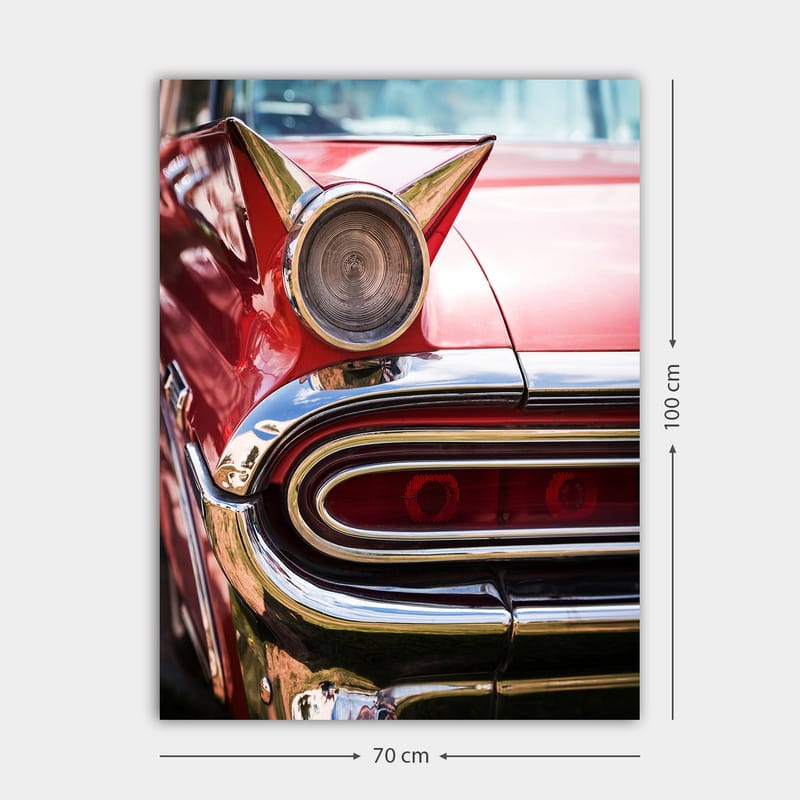 Canvas taulu 70x100 cm - Klassinen auto erottuvalla punaisella värillä ja kiiltävillä kromiyksityiskohdilla - Punainen / Kromi (hopea) - Sisustustuotteet - Taulu & taide - Canvas-taulu