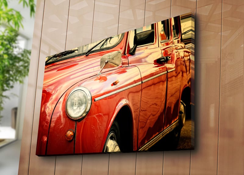 Canvas taulu 70x100 cm - Klassinen punainen auto kromiyksityiskohdilla - Punainen / Krominharmaa - Sisustustuotteet - Taulu & taide - Canvas-taulu