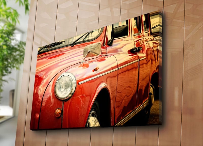 Canvas taulu 70x100 cm - Klassinen punainen auto kromiyksityiskohdilla - Punainen / Krominharmaa - Sisustustuotteet - Taulu & taide - Canvas-taulu