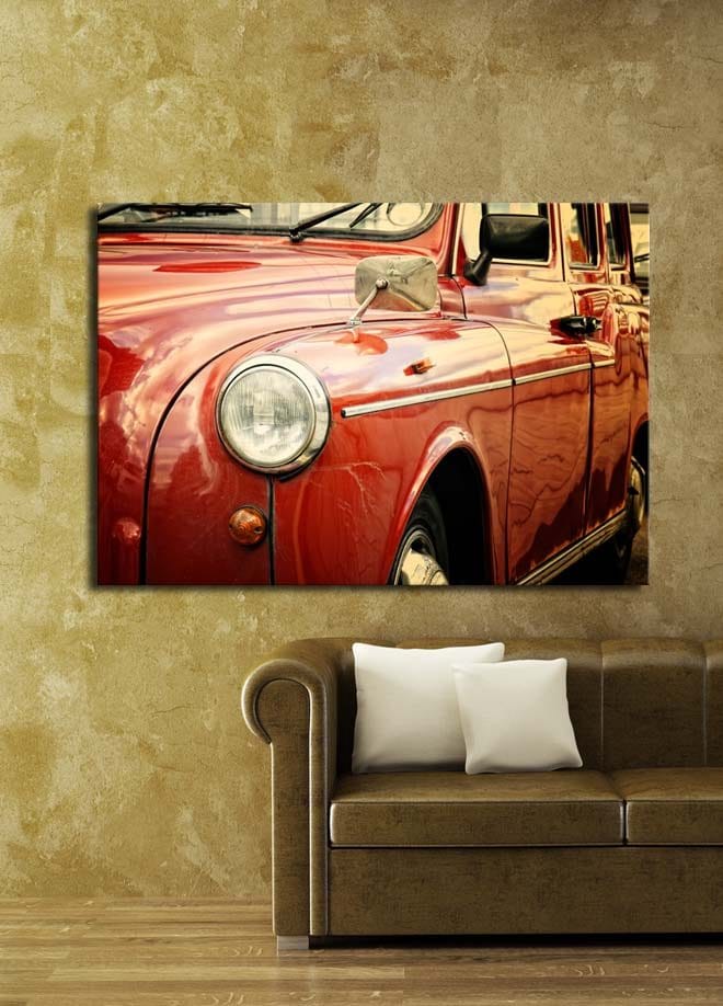 Canvas taulu 70x100 cm - Klassinen punainen auto kromiyksityiskohdilla - Punainen / Krominharmaa - Sisustustuotteet - Taulu & taide - Canvas-taulu