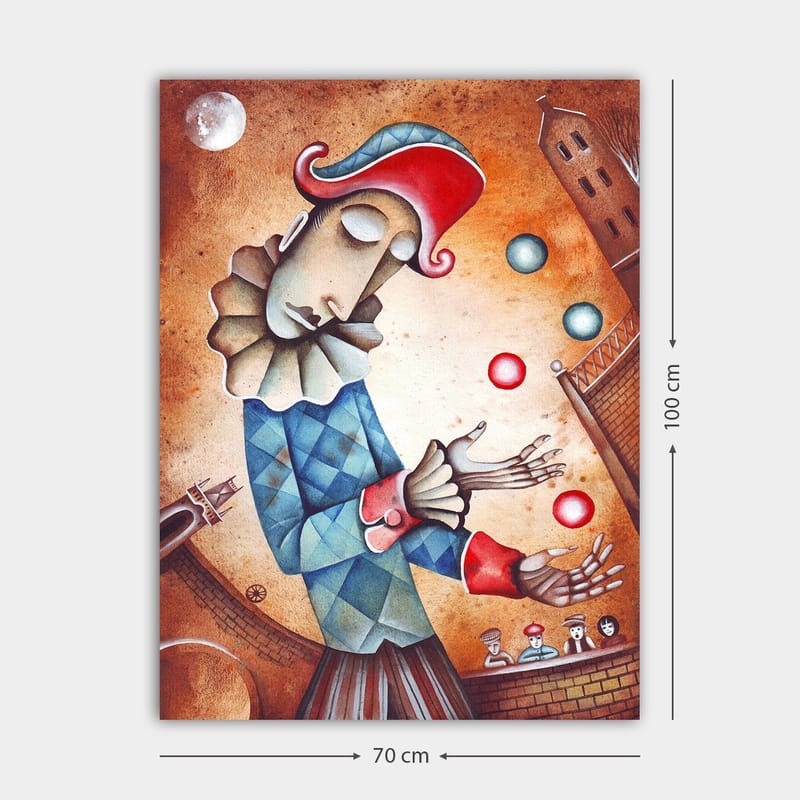 Canvas taulu 70x100 cm - Klovni jonglööraa värikkäitä palloja - Sininen / Punainen / Beige - Sisustustuotteet - Taulu & taide - Canvas-taulu