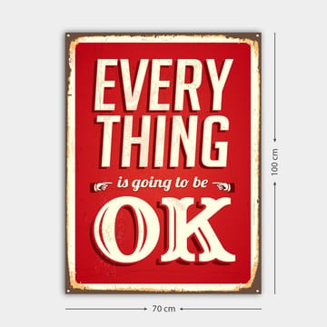 Canvas taulu 70x100 cm - Kohottava kyltti retrotyylisellä tekstillä EVERYTHING is going to be OK - Punainen / Valkoinen - Sisustustuotteet - Taulu & taide - Canvas-taulu