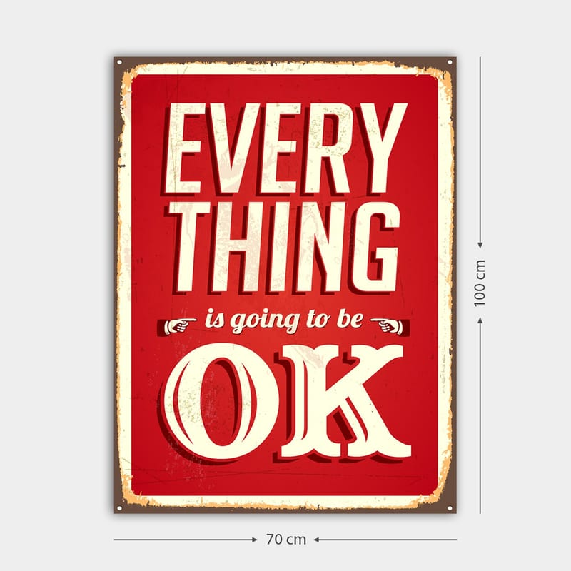 Canvas taulu 70x100 cm - Kohottava kyltti retrotyylisellä tekstillä EVERYTHING is going to be OK - Punainen / Valkoinen - Sisustustuotteet - Taulu & taide - Canvas-taulu