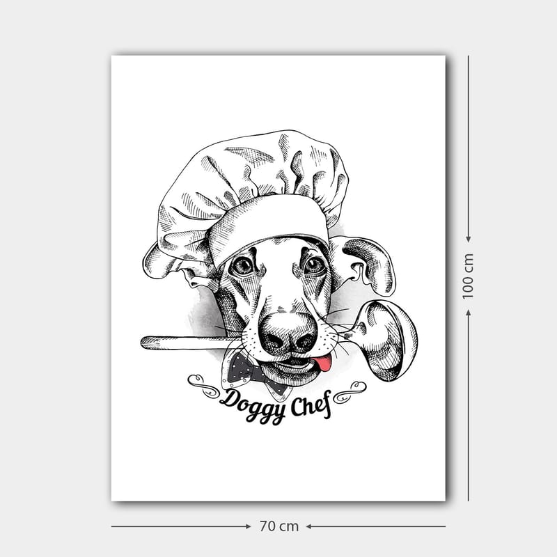 Canvas taulu 70x100 cm - Koiraksi pukeutunut kokki lusikka suussaan - Musta / Valkoinen / Harmaa - Sisustustuotteet - Taulu & taide - Canvas-taulu