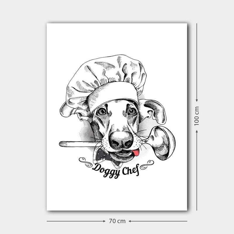 Canvas taulu 70x100 cm - Koiraksi pukeutunut kokki lusikka suussaan - Musta / Valkoinen / Harmaa - Sisustustuotteet - Taulu & taide - Canvas-taulu