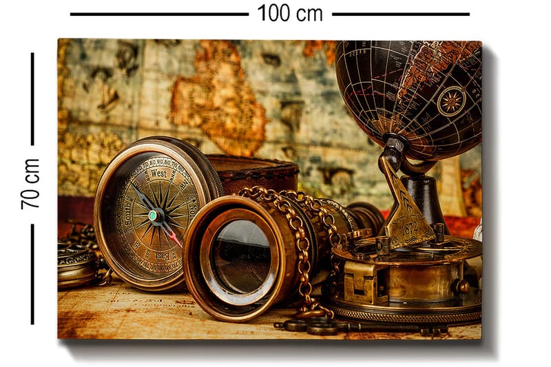 Canvas taulu 70x100 cm - Kokoelma antiikkisia navigointityökaluja ja maapallo, jotka symboloivat tutkimusmatkailua ja seikkailua - Pronssi / Musta / Beige - Sisustustuotteet - Taulu & taide - Canvas-taulu