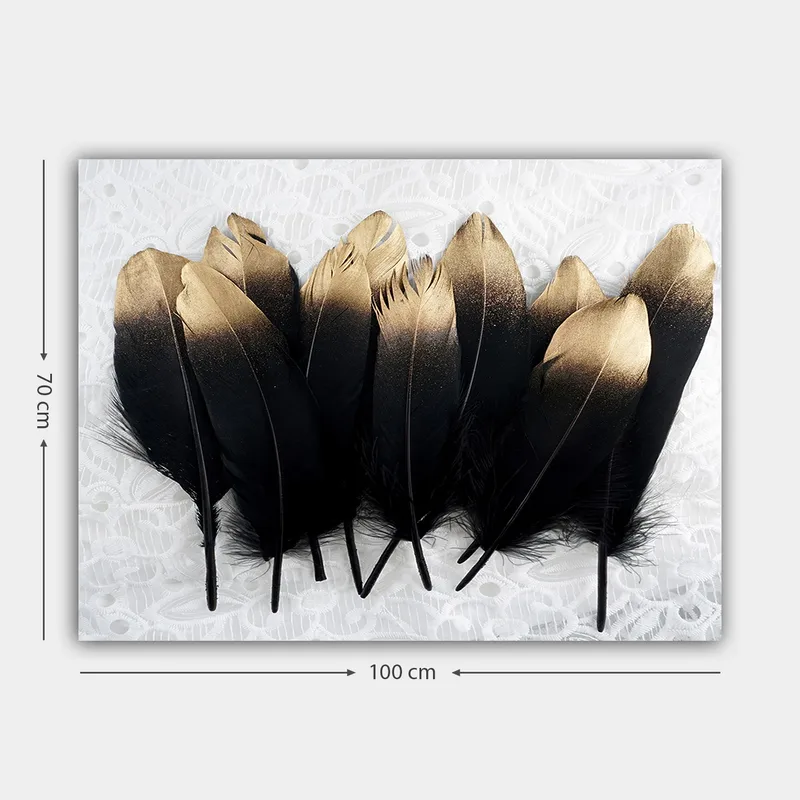 Canvas taulu 70x100 cm - Kokoelma elegantteja höyheniä mustana ja kultaisena - Musta / Kulta - Sisustustuotteet - Taulu & taide - Canvas-taulu