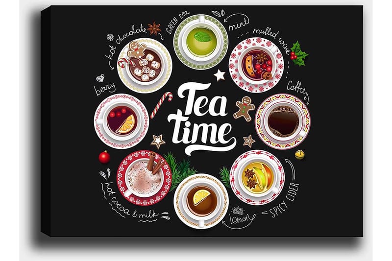 Canvas taulu 70x100 cm - Kokoelma erilaisia tee- ja kahvijuomia koristelluissa kulhoissa - Punainen / Valkoinen / Vihreä - Sisustustuotteet - Taulu & taide - Canvas-taulu