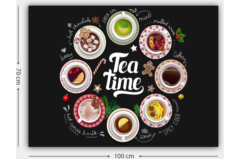 Canvas taulu 70x100 cm - Kokoelma erilaisia tee- ja kahvijuomia koristelluissa kulhoissa - Punainen / Valkoinen / Vihreä - Sisustustuotteet - Taulu & taide - Canvas-taulu