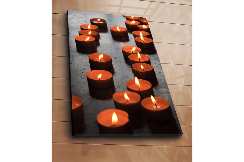 Canvas taulu 70x100 cm - Kokoelma sytytettyjä teekynttilöitä, jotka luovat lämpimän ja kutsuvan tunnelman - Oranssi / Musta - Sisustustuotteet - Taulu & taide - Canvas-taulu