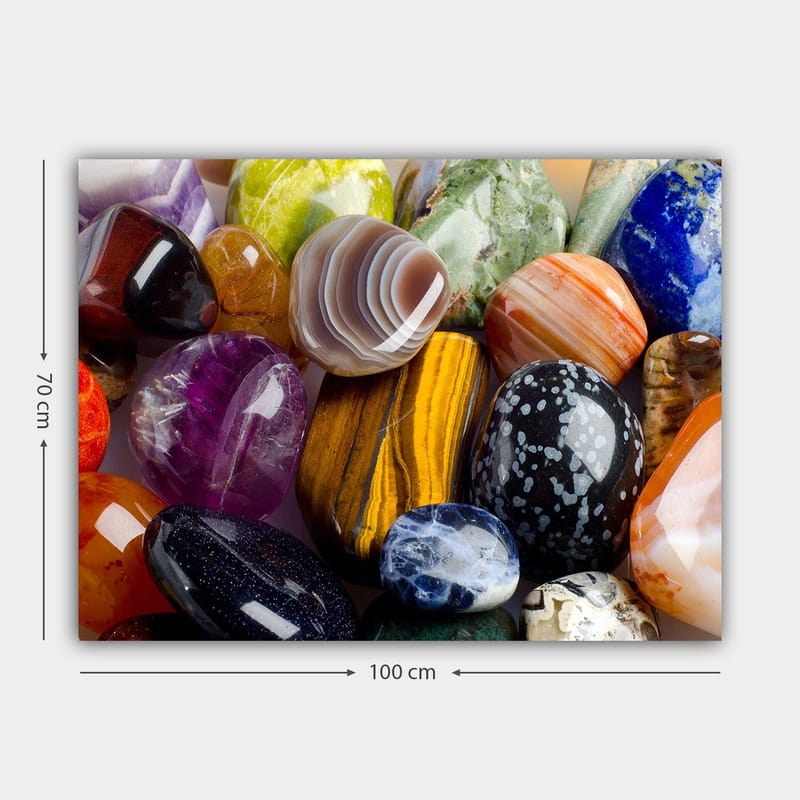 Canvas taulu 70x100 cm - Kokoelma värikkäitä jalokiviä ja mineraaleja eri muodoissa ja sävyissä - Violetti / Oranssi / Vihreä - Sisustustuotteet - Taulu & taide - Canvas-taulu