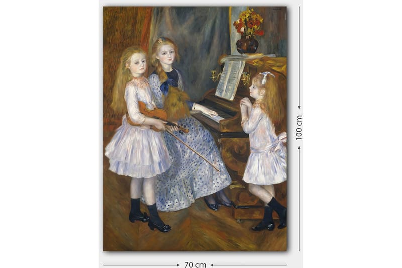 Canvas taulu 70x100 cm - Kolme tyttöä soittamassa musiikkia pianon ääressä - Vaaleansininen / Valkoinen / Musta - Sisustustuotteet - Taulu & taide - Canvas-taulu