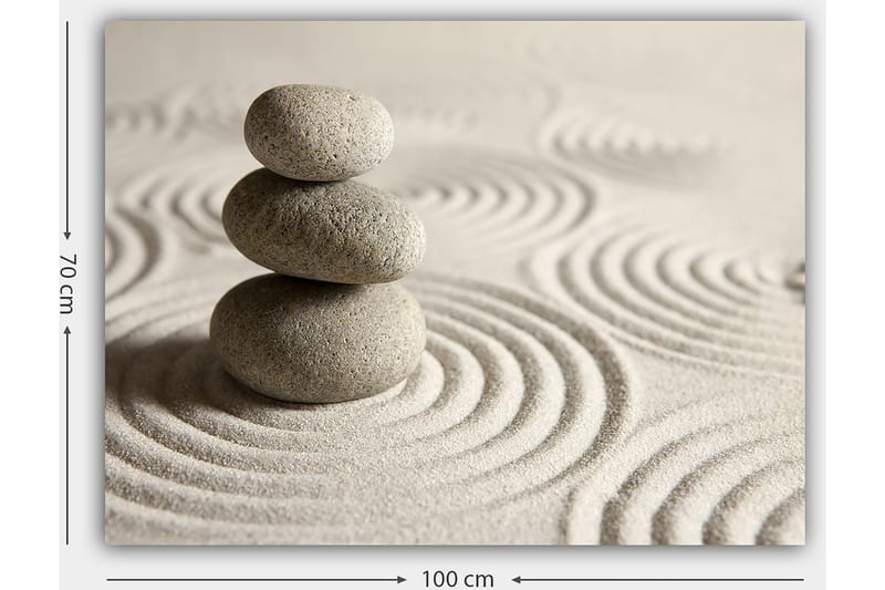 Canvas taulu 70x100 cm - Kolme pinottua kiveä hiekkaisella pinnalla aaltoilevilla kuvioilla - Harmaa / Beige - Sisustustuotteet - Taulu & taide - Canvas-taulu
