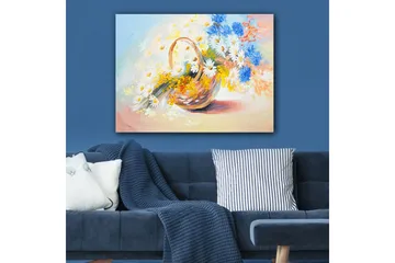 Canvas taulu 70x100 cm - Kori täynnä värikkäitä kukkia - Sininen / Valkoinen / Keltainen - Sisustustuotteet - Taulu & taide - Canvas-taulu