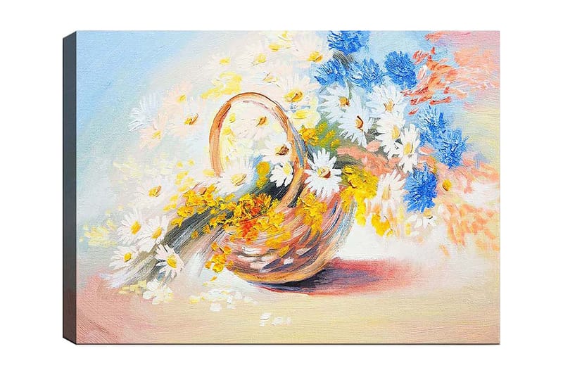 Canvas taulu 70x100 cm - Kori täynnä värikkäitä kukkia - Sininen / Valkoinen / Keltainen - Sisustustuotteet - Taulu & taide - Canvas-taulu