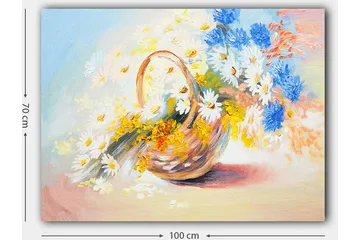 Canvas taulu 70x100 cm - Kori täynnä värikkäitä kukkia - Sininen / Valkoinen / Keltainen - Sisustustuotteet - Taulu & taide - Canvas-taulu