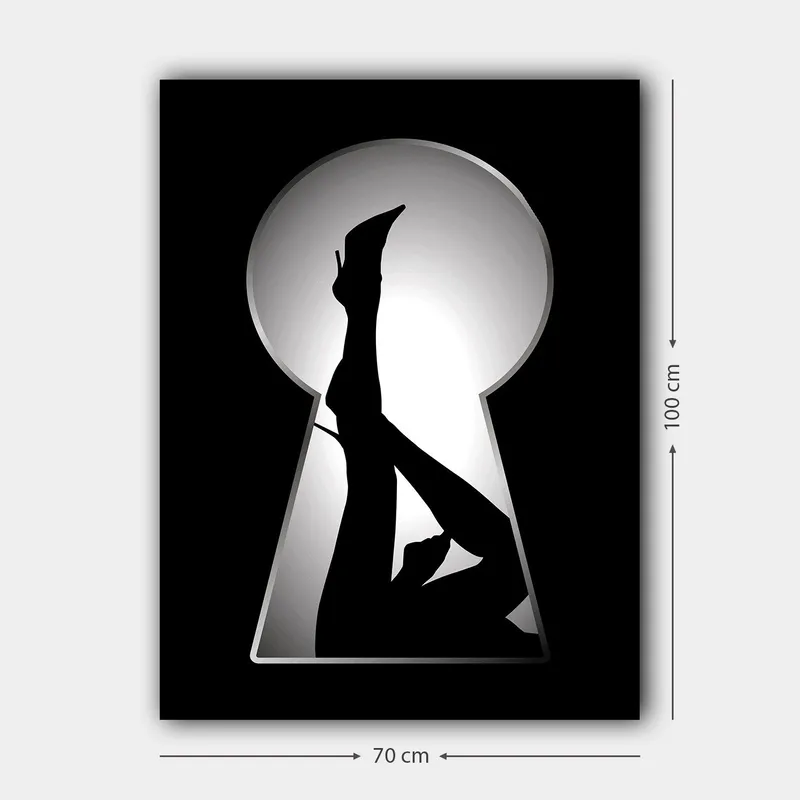 Canvas taulu 70x100 cm - Korkokenkien naisen siluetti avaimenreiästä - Musta / Valkoinen - Sisustustuotteet - Taulu & taide - Canvas-taulu