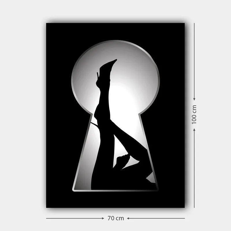 Canvas taulu 70x100 cm - Korkokenkien naisen siluetti avaimenreiästä - Musta / Valkoinen - Sisustustuotteet - Taulu & taide - Canvas-taulu
