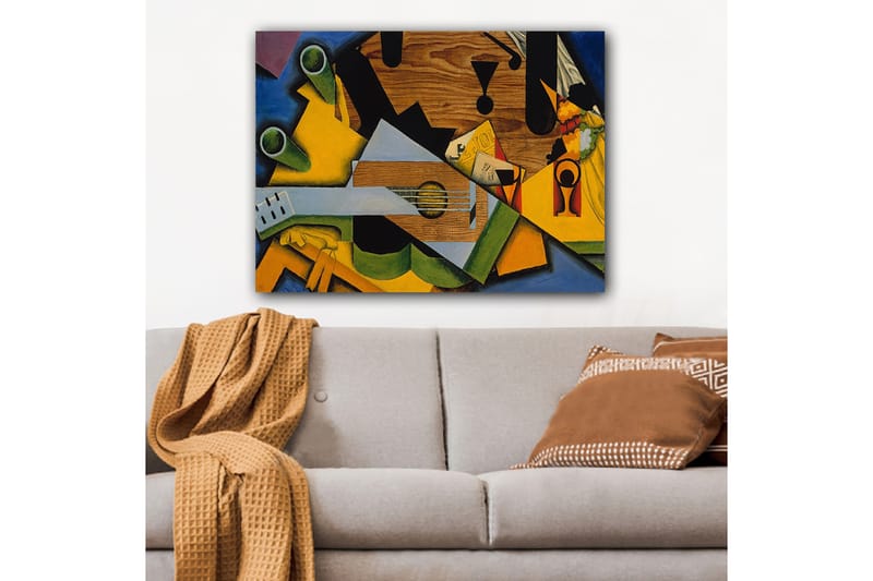 Canvas taulu 70x100 cm - Kubistinen sommitelma kitaralla ja erilaisilla geometrisilla muodoilla - Vihreä / Keltainen / Sininen - Sisustustuotteet - Taulu & taide - Canvas-taulu