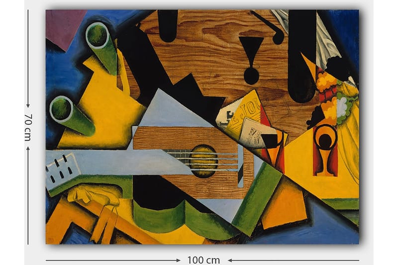 Canvas taulu 70x100 cm - Kubistinen sommitelma kitaralla ja erilaisilla geometrisilla muodoilla - Vihreä / Keltainen / Sininen - Sisustustuotteet - Taulu & taide - Canvas-taulu