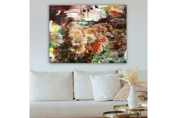 Canvas taulu 70x100 cm - Kukkakimppu eri vaaleanpunaisen ja oranssin sävyissä - Vaaleanpunainen / Oranssi / Vihreä - Sisustustuotteet - Taulu & taide - Canvas-taulu
