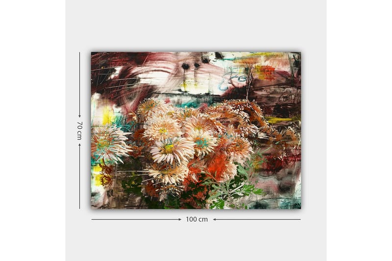 Canvas taulu 70x100 cm - Kukkakimppu eri vaaleanpunaisen ja oranssin sävyissä - Vaaleanpunainen / Oranssi / Vihreä - Sisustustuotteet - Taulu & taide - Canvas-taulu