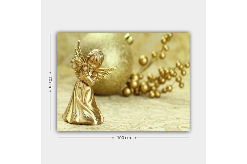 Canvas taulu 70x100 cm - Kultainen enkeli soittaa huilua koriste-elementtien ympäröimänä - Kulta / Beige - Sisustustuotteet - Taulu & taide - Canvas-taulu