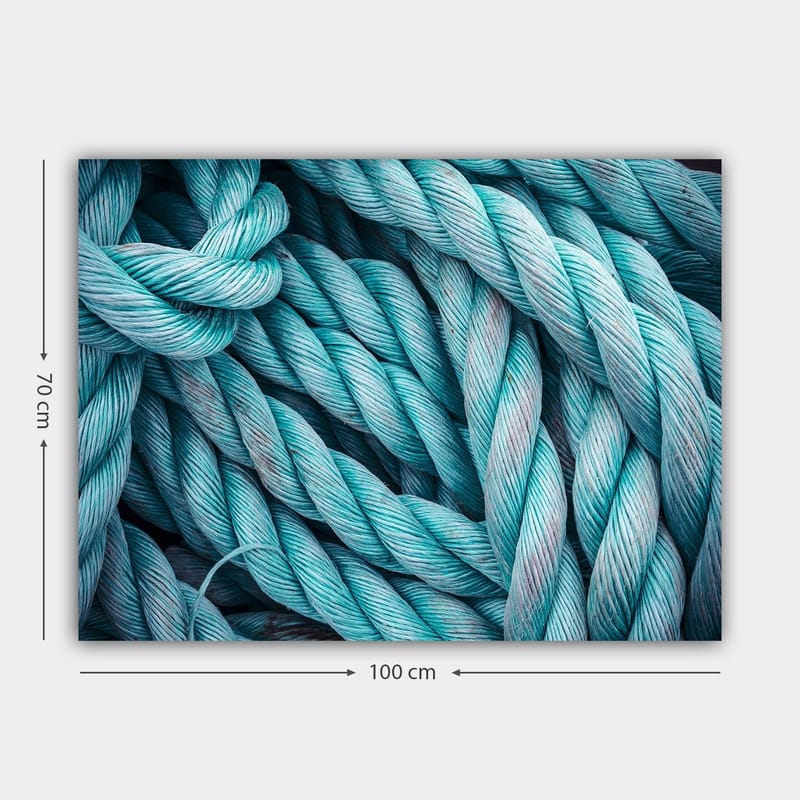 Canvas taulu 70x100 cm - Lähikuva toisiinsa kietoutuneista köysistä, jotka luovat dynaamisen ja teksturoidun sommitelman - Turkoosi / Vaaleansininen - Sisustustuotteet - Taulu & taide - Canvas-taulu