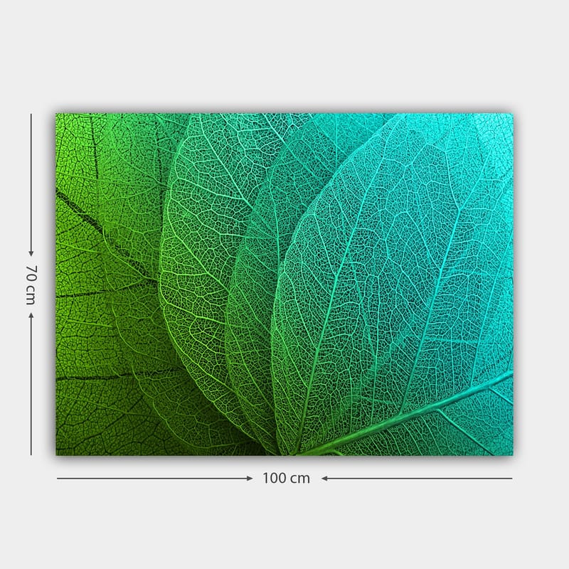 Canvas taulu 70x100 cm - Lähikuva vihreistä ja turkooseista lehdistä yksityiskohtaisilla juovilla - Vihreä / Turkoosi - Sisustustuotteet - Taulu & taide - Canvas-taulu
