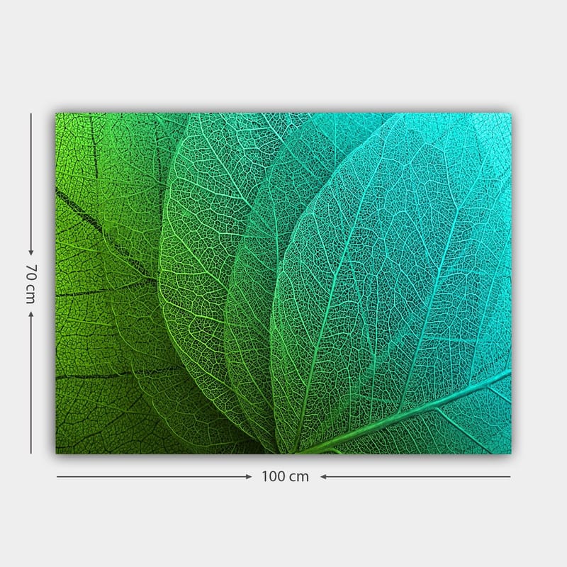 Canvas taulu 70x100 cm - Lähikuva vihreistä ja turkooseista lehdistä yksityiskohtaisilla juovilla - Vihreä / Turkoosi - Sisustustuotteet - Taulu & taide - Canvas-taulu