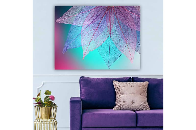 Canvas taulu 70x100 cm - Läpikuultavien lehtien abstrakti sommitelma harmonisella väripaletilla - Violetti / Turkoosi / Vaaleanpunainen - Sisustustuotteet - Taulu & taide - Canvas-taulu