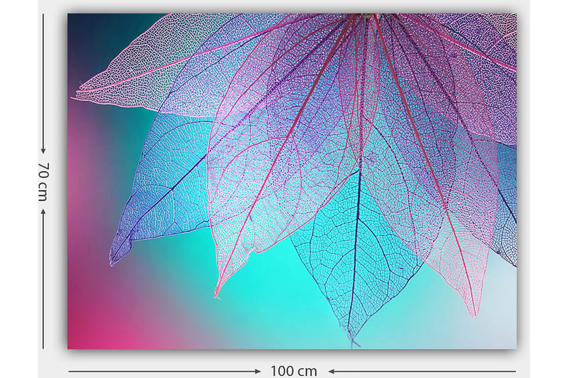 Canvas taulu 70x100 cm - Läpikuultavien lehtien abstrakti sommitelma harmonisella väripaletilla - Violetti / Turkoosi / Vaaleanpunainen - Sisustustuotteet - Taulu & taide - Canvas-taulu