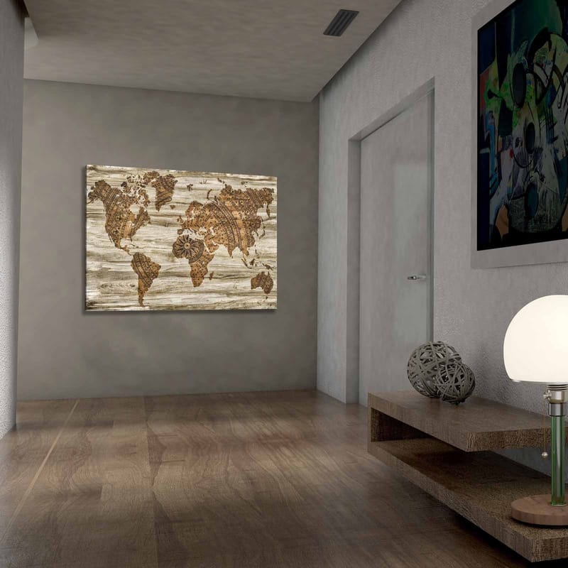 Canvas taulu 70x100 cm - Maailmankartta koristeellisessa ja tyylitellyssä kuosissa yksityiskohtaisilla kuvioilla - Ruskea / Beige - Sisustustuotteet - Taulu & taide - Canvas-taulu