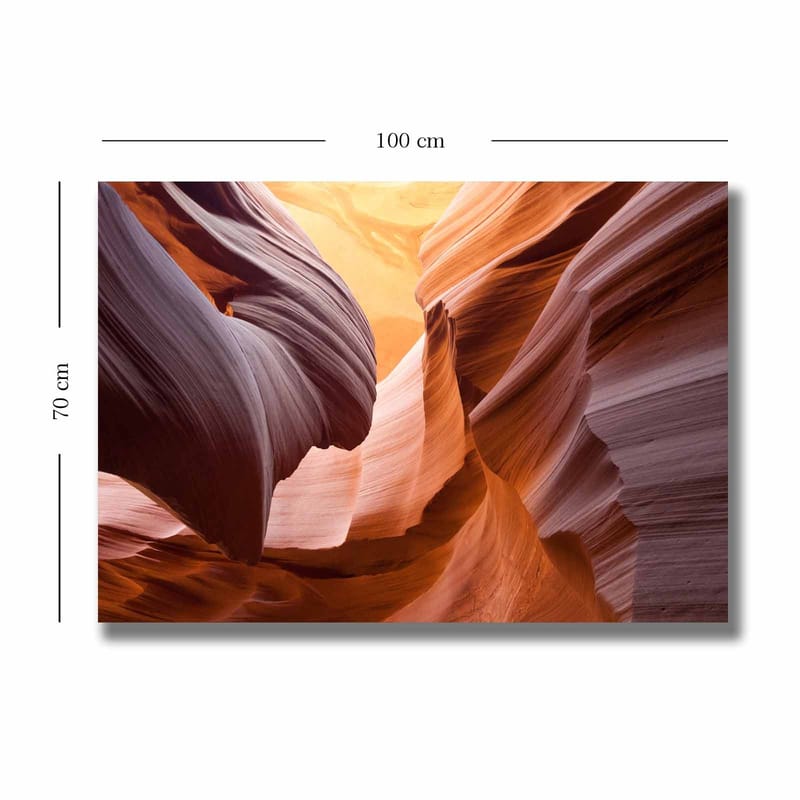 Canvas taulu 70x100 cm - Majesteettinen kanjoni ja pehmeänmuotoiset kivet lämpimissä maanläheisissä sävyissä - Oranssi / Kastanjanruskea / Violetti - Sisustustuotteet - Taulu & taide - Canvas-taulu
