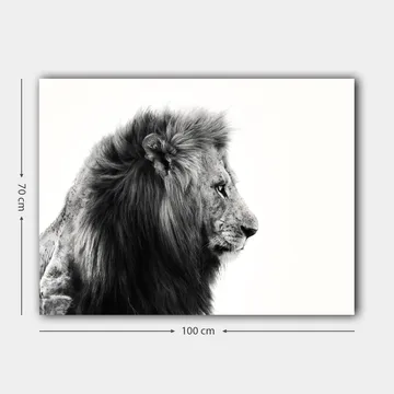 Canvas taulu 70x100 cm - Majesteettinen mustavalkoinen leijonan profiili, joka säteilee voimaa ja eleganssia - Musta / Valkoinen - Sisustustuotteet - Taulu & taide - Canvas-taulu