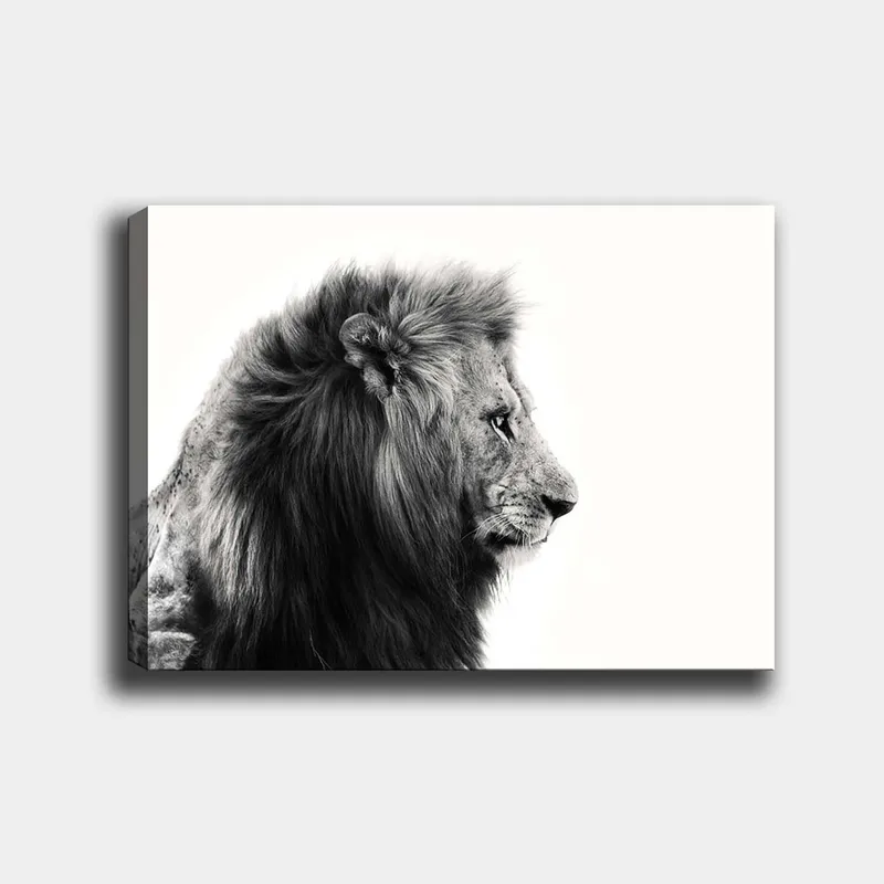 Canvas taulu 70x100 cm - Majesteettinen mustavalkoinen leijonan profiili, joka säteilee voimaa ja eleganssia - Musta / Valkoinen - Sisustustuotteet - Taulu & taide - Canvas-taulu