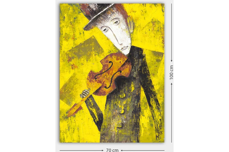Canvas taulu 70x100 cm - Melankolinen muusikko viulu kädessään kirkkaan keltaista taustaa vasten - Keltainen / Musta / Ruskea - Sisustustuotteet - Taulu & taide - Canvas-taulu