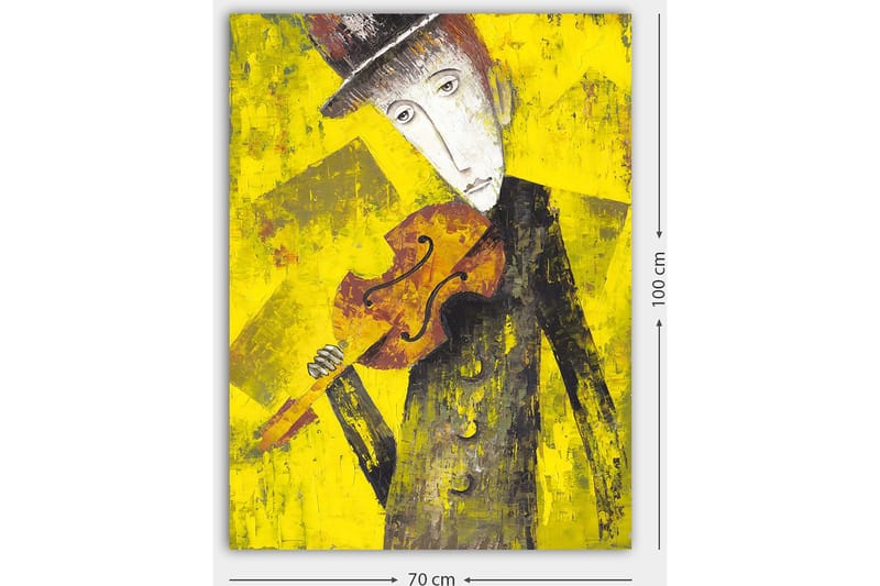 Canvas taulu 70x100 cm - Melankolinen muusikko viulu kädessään kirkkaan keltaista taustaa vasten - Keltainen / Musta / Ruskea - Sisustustuotteet - Taulu & taide - Canvas-taulu