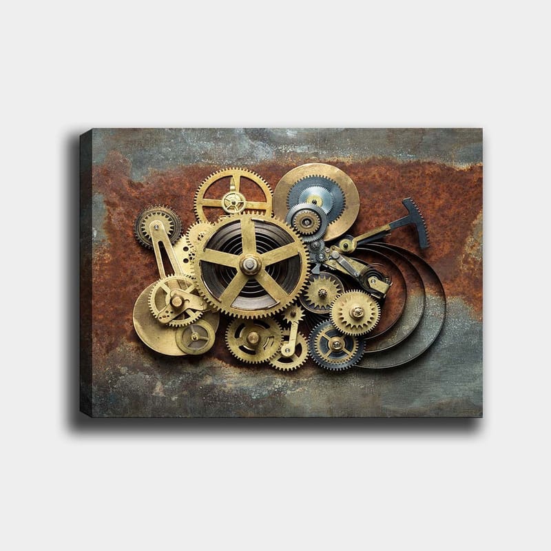 Canvas taulu 70x100 cm - Monimutkainen sommittelu vaihteista ja mekaanisista osista teollisessa tyylissä - Kulta / Ruskea / Musta - Sisustustuotteet - Taulu & taide - Canvas-taulu