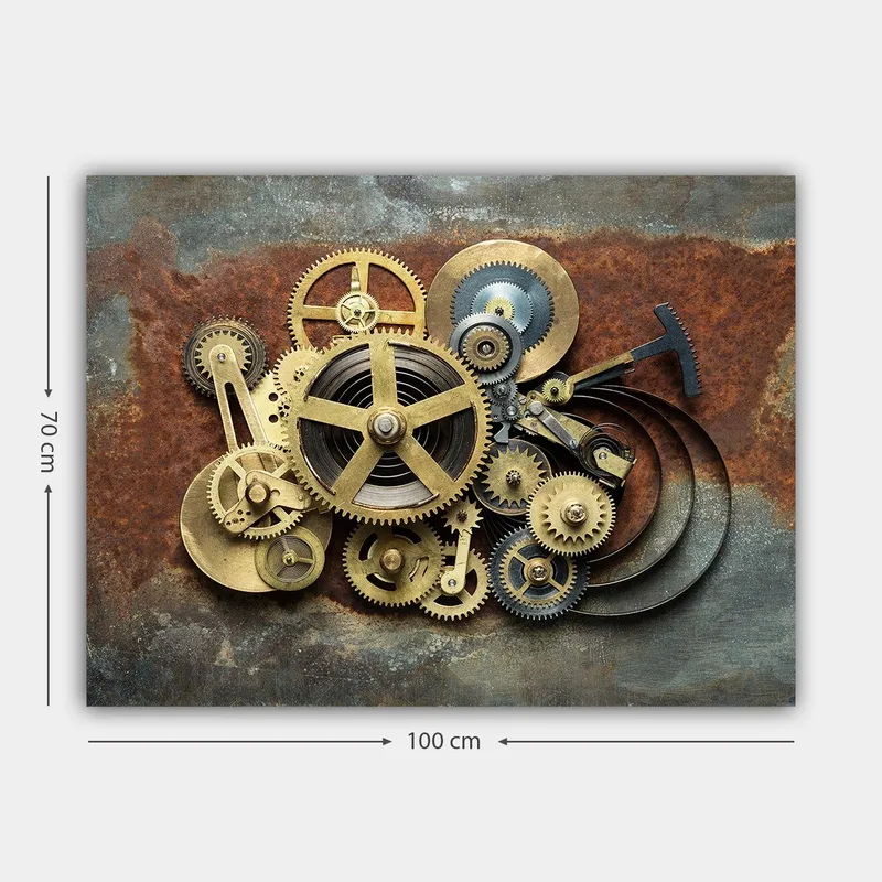 Canvas taulu 70x100 cm - Monimutkainen sommittelu vaihteista ja mekaanisista osista teollisessa tyylissä - Kulta / Ruskea / Musta - Sisustustuotteet - Taulu & taide - Canvas-taulu