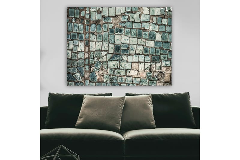 Canvas taulu 70x100 cm - Mosaiikki, jossa on erilaisia vihreitä ja sinisiä laattoja teksturoidulla pinnalla - Tummanvihreä / Vaaleanvihreä / Sininen - Sisustustuotteet - Taulu & taide - Canvas-taulu