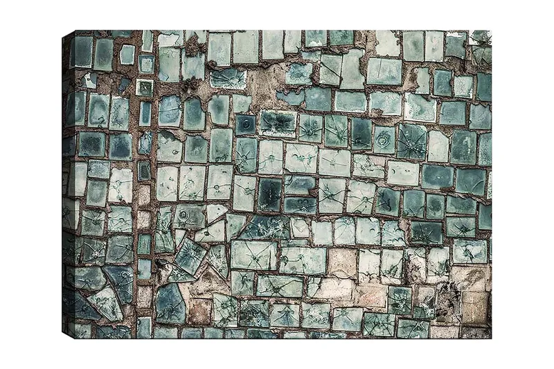 Canvas taulu 70x100 cm - Mosaiikki, jossa on erilaisia vihreitä ja sinisiä laattoja teksturoidulla pinnalla, Tummanvihreä / Vaaleanvihreä / Sininen