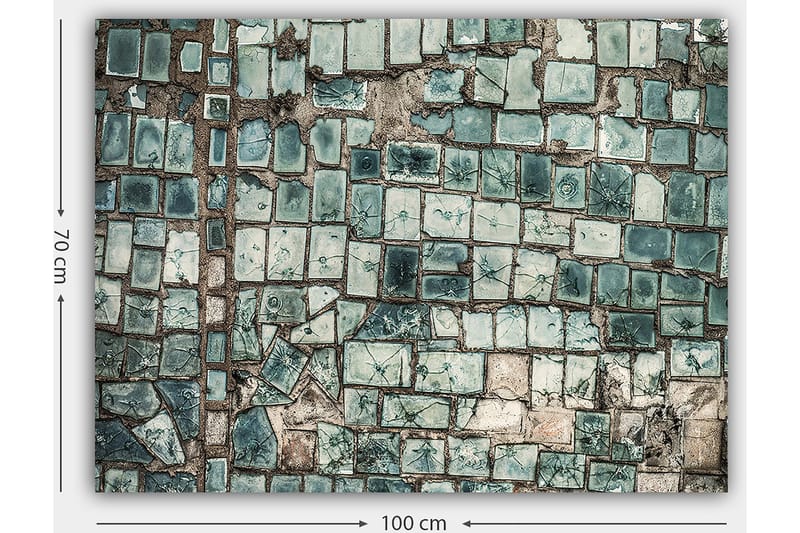 Canvas taulu 70x100 cm - Mosaiikki, jossa on erilaisia vihreitä ja sinisiä laattoja teksturoidulla pinnalla - Tummanvihreä / Vaaleanvihreä / Sininen - Sisustustuotteet - Taulu & taide - Canvas-taulu